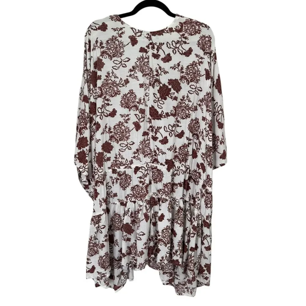 Torrid Lace Trim Tie Waist Kimono Brown White Floral 5X‎ Spring Summer Boho